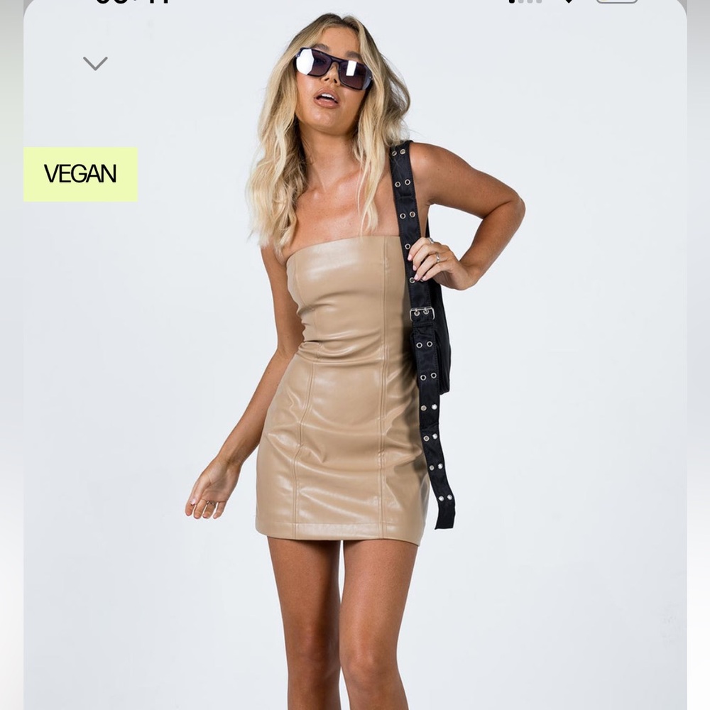 Princess Polly Hailey beige/ tan strapless mini dress faux leather - Picture 5 of 8